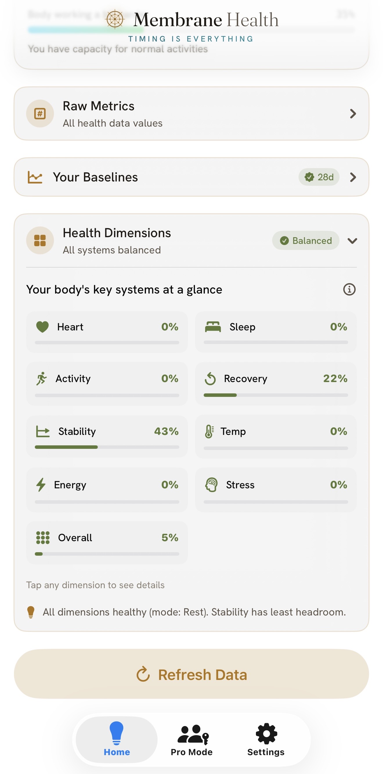 Health Dimensions in light mode