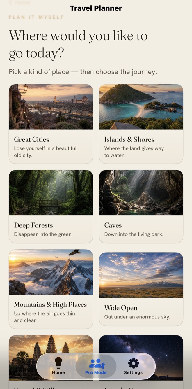 Travel Planner in light mode